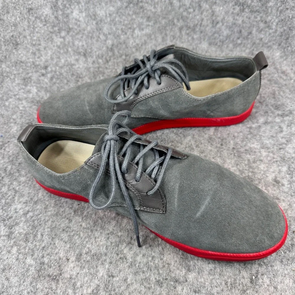 Clae Ellington Mens Grey Suede Low Top Sneakers Red Sole CLA01246 Size 9